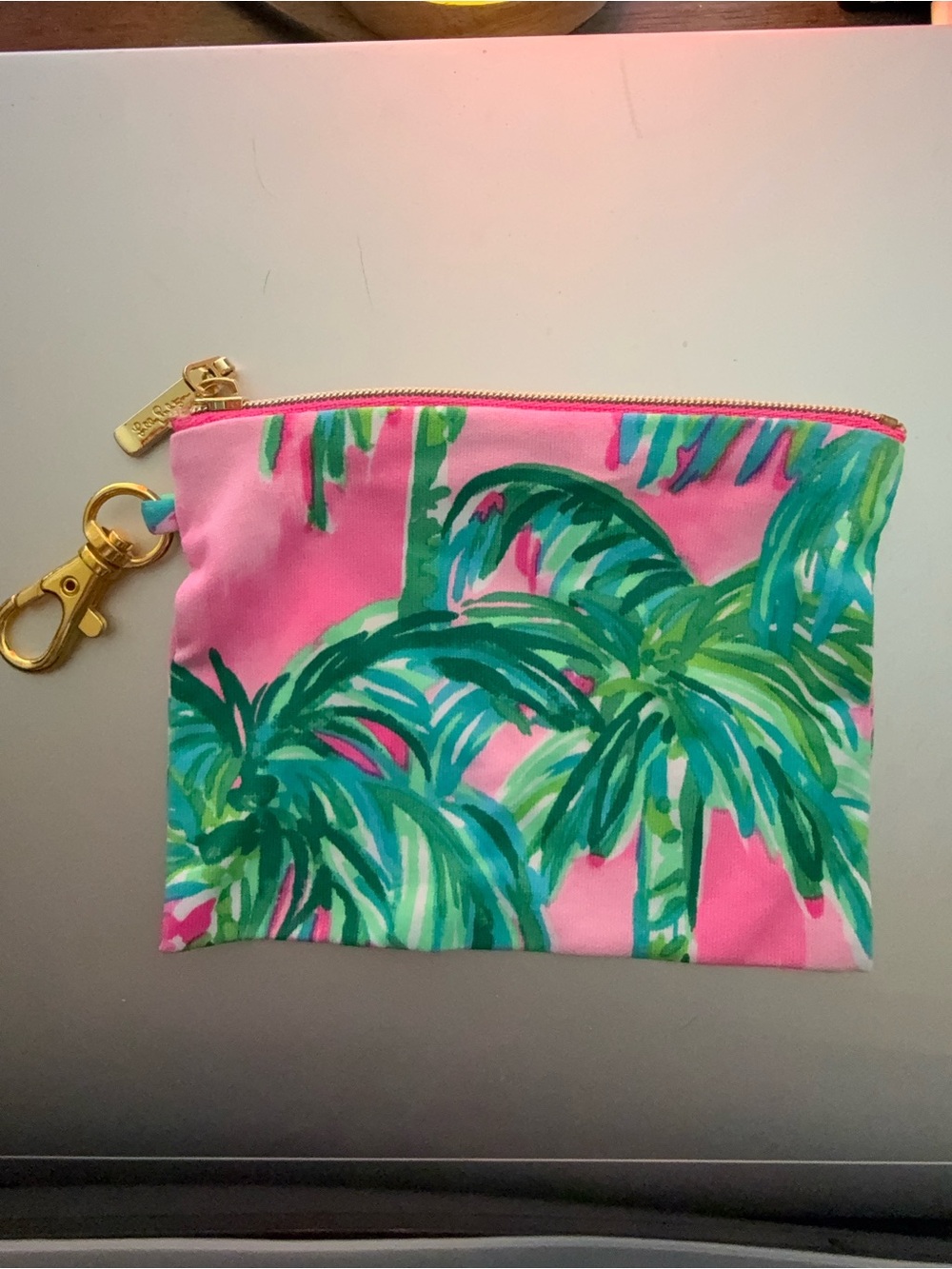 Lily Pulitzer Tropical Palm Print Pouch - Pink & Green-NWOT